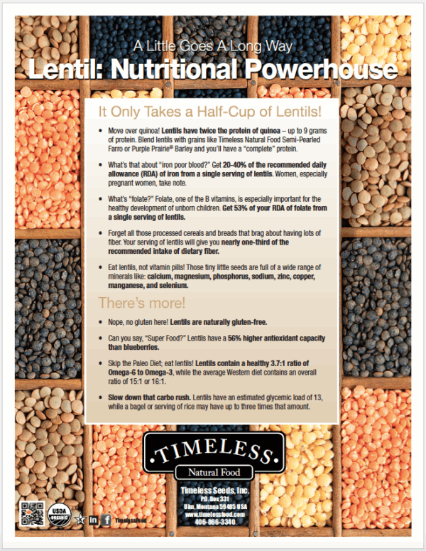 Timeless Natural Food Lentil Information SheetsLentil Information
